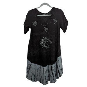 Women's Zuriet boho tunic top, black/grey, size free size